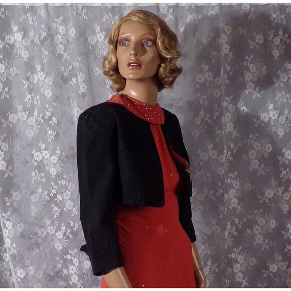 40s Bolero Jacket Vintage 1940s Black Faille Cropped Evening Fancy Size Small - Picture 3 of 10